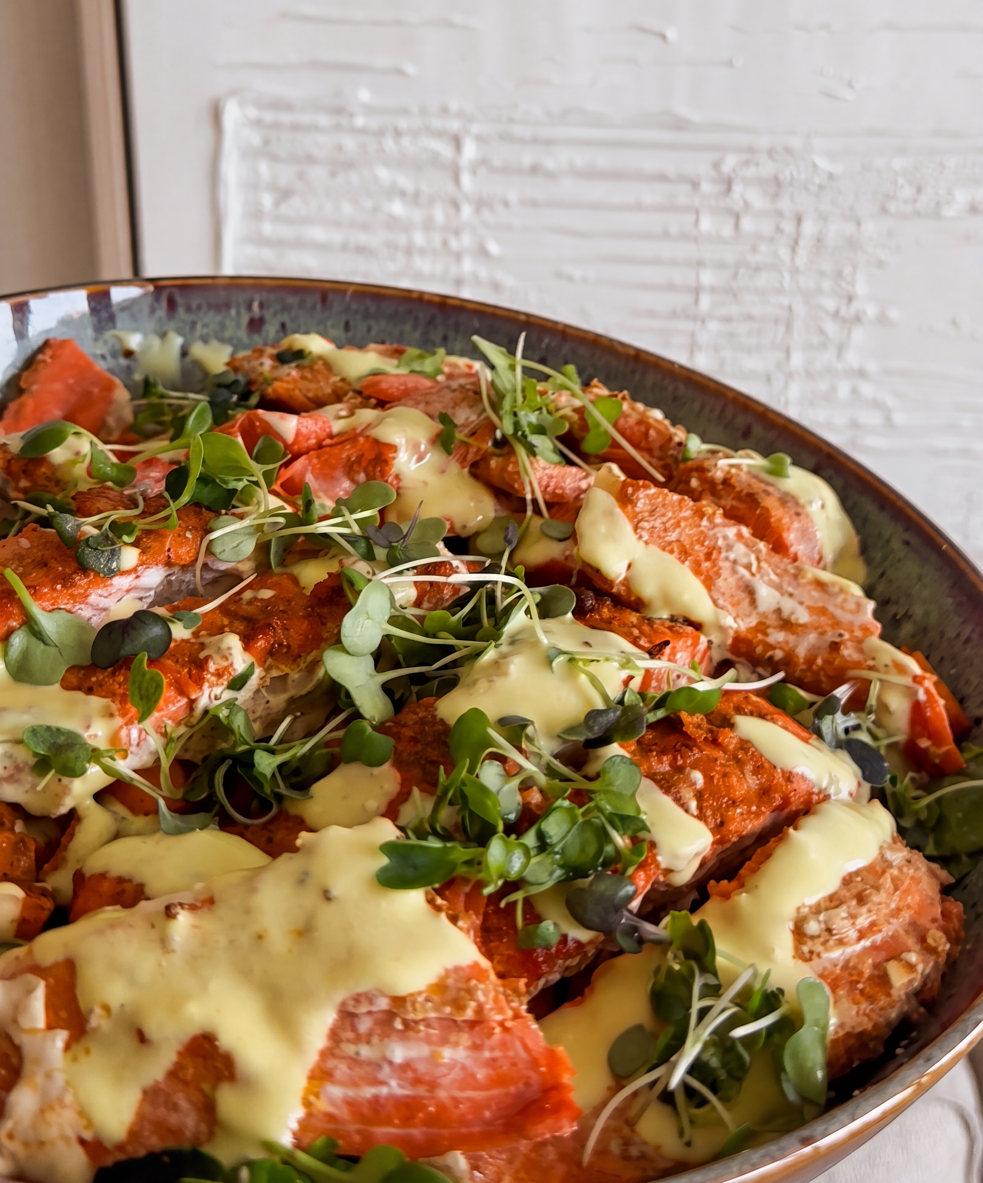 Crispy salmon and sweet potato power bowl